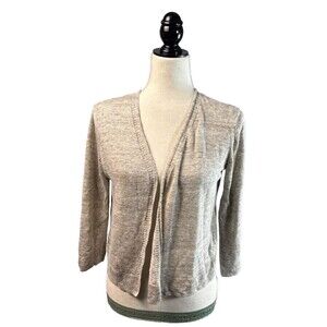 Cynthia Rowley Sweater M 100% Linen Cardigan Beige Heathered Capsule‎ Minimalist